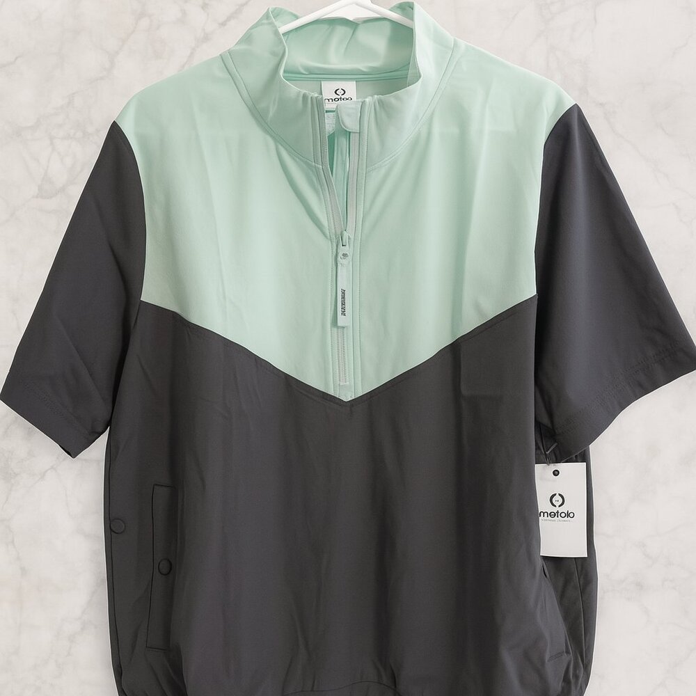 Mono B Women Windbreaker Pullover Short Sleeve Size L Mint Green Gray GOLF-TRACK
